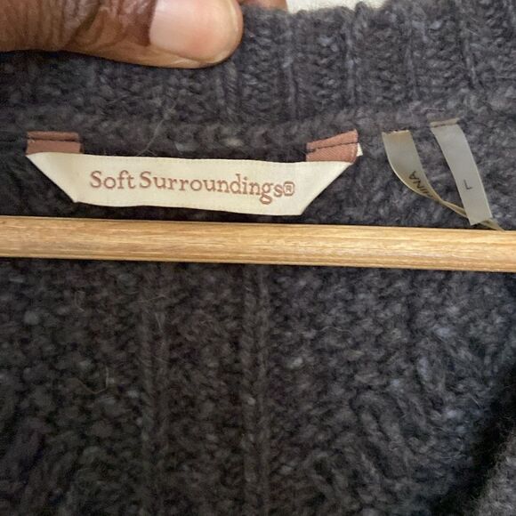 Soft Surroundings Gray Wool Blend Fisherman Cable Knit Tunic Sweater size L Cozy - Picture 3 of 8